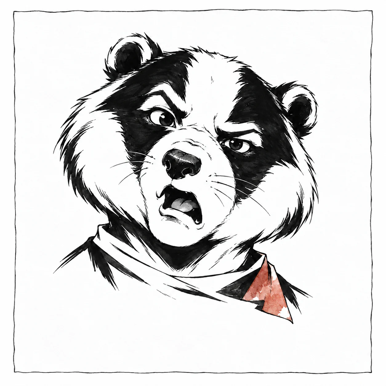 An exaggerated badger face gives this imagined print a voice of its own.